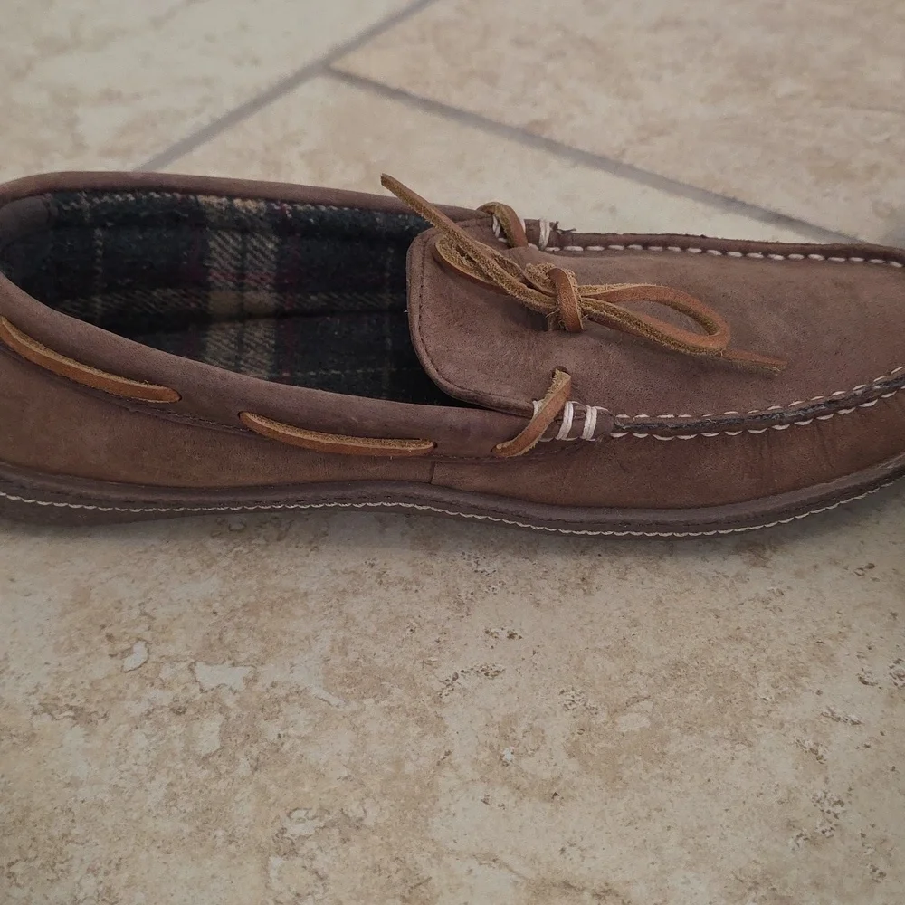 NWOT L.L.Bean Men's Handsewn Brown Leather Flannel-Lined Slippers Size 8​​
